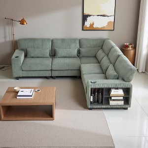 102.75" L-Shaped Modular Corduroy Sectional Sofa, 5-Seater, Storage & Cup Holders - 1 of 4