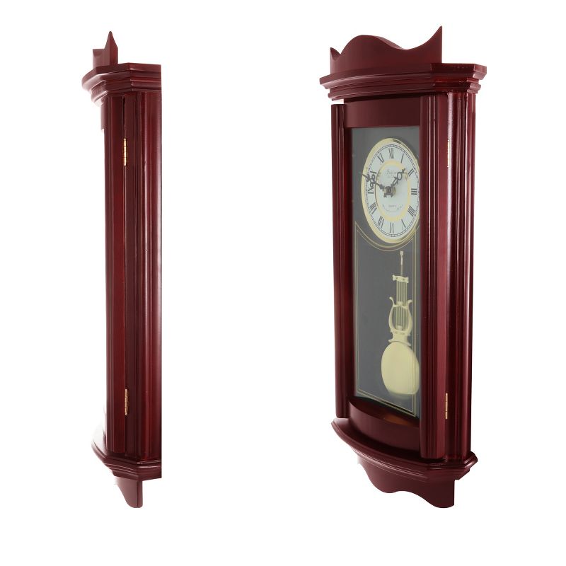 Bedford Clock Collection Weathered Chocolate Cherry Wood 25 Inch Wall Clock with Pendulum, 3 of 4