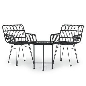 vidaXL Bistro Set Outdoor Patio Balcony Table and Chairs Rattan Look 3 Piece - Black - 1 of 4