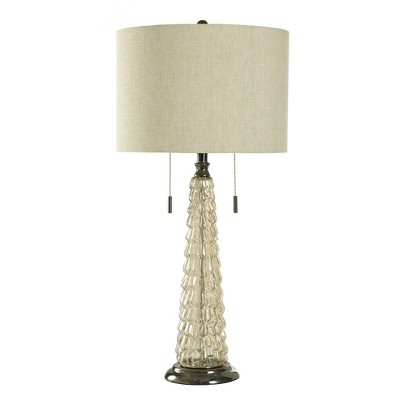 StyleCraft Chandi Glow Classic Tapered Tree Translucent Glass Design Table Lamp: Polished Steel, Linen Shade, UL Listed