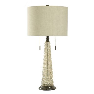 StyleCraft Chandi Glow Classic Tapered Tree Translucent Glass Design Table Lamp: Polished Steel, Linen Shade, UL Listed - 1 of 4