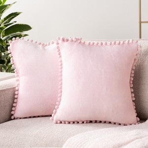 PAVILIA Set of 2 Pom Pom Throw Pillow Covers, Decorative Pompom Fringe Square Cushion Cases for Couch Sofa Bed - 1 of 4