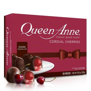 Queen Anne Dark Chocolate Covered Cordial Cherries | 19.8 Ounces | 30 Piece Gift Box | Whole Cherry Sweet Creamy Fruity Flavor - 1 of 4