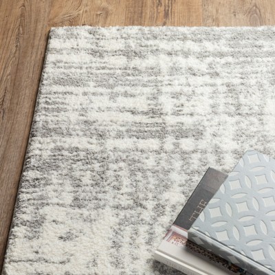 Ivory and Gray High Pile Abstract Area Rug