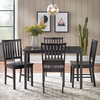 Set of 4 Black Rubberwood Slat Back Dining Chairs