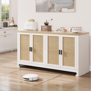 Jojoka Buffet Cabinet,Rattan Accent Storage Cabinet with 4 Doors and Shelf, Sideboard Buffet Cabinet with Storage - 1 of 4