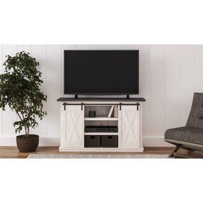 Gray Two-Tone Farmhouse TV Stand with Sliding Barn Doors