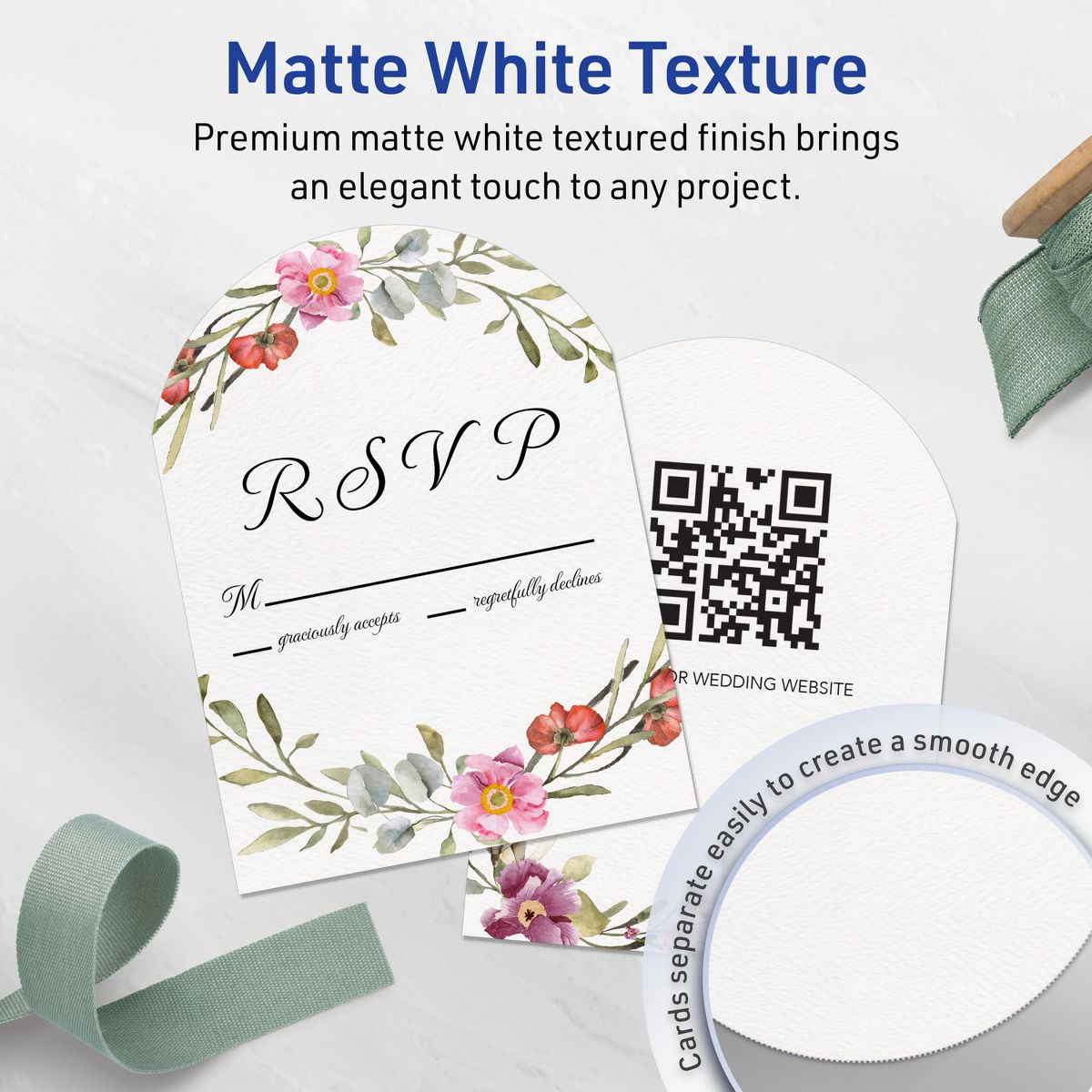 Avery Matte White Flat Cards, 4-3/4" x 3-1/2" Arched - thumbnail 3