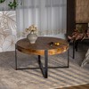 33.46"Retro drawing technology Splicing Round Coffee Table,Fir Wood Table Top with Cross Legs Base - 2 of 4