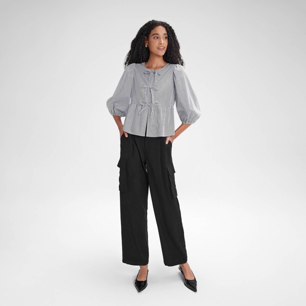Blusa de manga tres cuartos abullonada con lazo al frente para mujer - A New Day™ 3