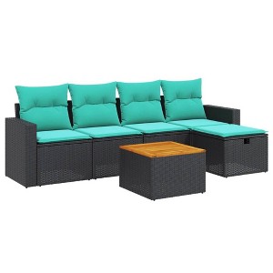 vidaXL 6 Piece Patio Sofa Set with Cushions - Black Poly Rattan without Storage - 1 of 4