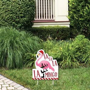 Big Dot of Happiness Flamingle Bells - Outdoor Lawn Sign - Tropical Christmas Party Yard Sign - 1 Piece - 1 of 4