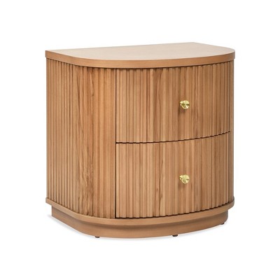 Valentine Natural Brown Beech Wood Half Moon Storage Side Table