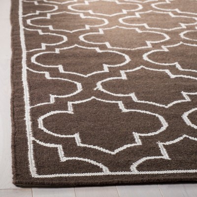 Brown and Ivory Geometric Wool Flatweave 8' x 10' Area Rug