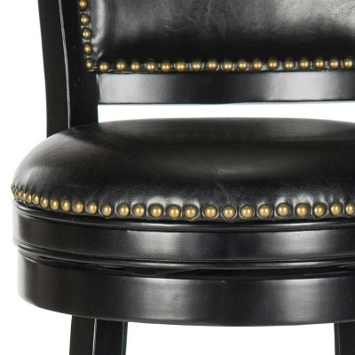 Black Faux Leather Swivel Bar Stool with Nailhead Trim