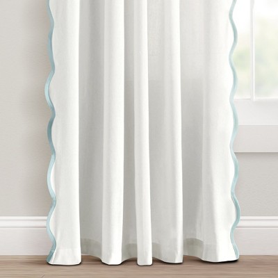 Blue and White Scallop Edge Sheer Cotton Polyester Window Panels