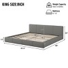 Upholstered Platform Bed Frame with Faux Leather, Low Profile King Bed with Slats, Modern Gray Bed for Bedroom or Guest Room-The Pop Home - 3 of 4