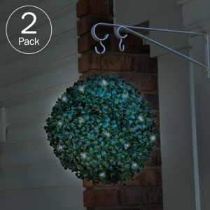 Solar Powered LED Faux Topiary Ball Pair Set of 2 Pre-lit Artificial Boxwood Balls with Rechargeable Battery Outdoor Greenery Decor by Pure Garden - 1 of 4