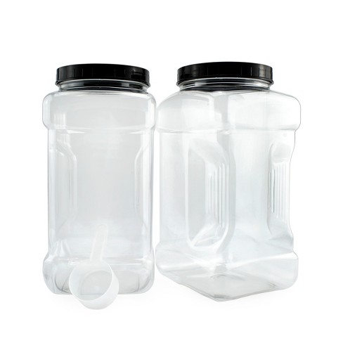 Cornucopia Tall Clear Plastic Canisters w Lids and Labels (3-Pack, 2.5  quart / 10 cup capacity); 10in High BPA-free PET 80oz Jars for Food & Home