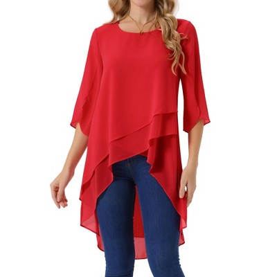 INSPIRE CHIC Women's High Low Hem Scoop Neck Asymmetrical 3/4 Sleeve Summer Top