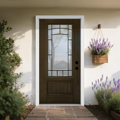 36 x 80 Smooth Fiberglass Entry Door with Brickmould, New Packaging Vinyl Frame, Left Hand Inswing Knock-Down Door, Dark Brown