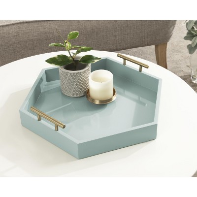 Lipton Spa Blue and Gold Hexagon Wood Decorative Tray, 18x15.5"