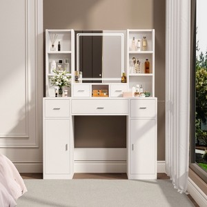 Okak Vanity Table with Lights, with Drawers and Storage Cabinet, Dressing Table with Dressing Pad for Bedroom Living Room - 1 of 4