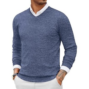 COOFANDY Men Casual V Neck Sweater Ribbed Knit Slim Fit Long Sleeve Pullover Top White - 1 of 4