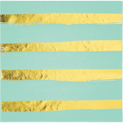 48ct Foil Striped Disposable Napkins Mint Green