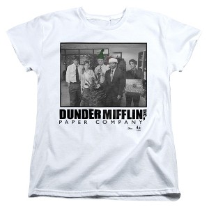 Women's The Office Christmas At Dunder Mifflin White T-Shirt - 1 of 4