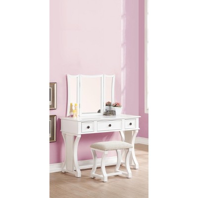 Sapphtopaz Makeup Vanity Desk with Foldable Mirror, Wood Makeup Table with 3 Drawers & Cushioned Stool Dresser For Bedroom