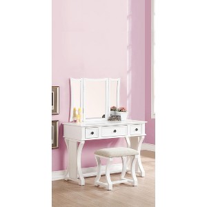 Sapphtopaz Makeup Vanity Desk with Foldable Mirror, Wood Makeup Table with 3 Drawers & Cushioned Stool Dresser For Bedroom - 1 of 4
