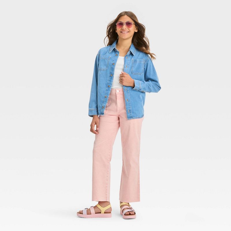 Girls' Long Sleeve Button-Down Denim Shirt - art class™ Light Indigo Blue, 4 of 7