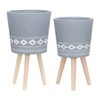 Okak Raised Wooden Base Ceramic Planter Elevated Pot for Flowers, Vegetables, Herbs, Indoor & Outdoor Use, 2 Pack(S+M),3 Colors - 2 of 4