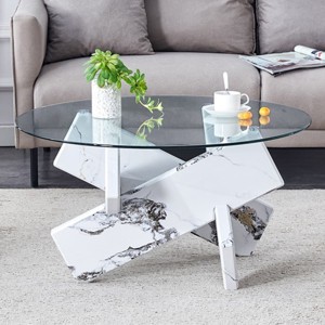 Modern Round Coffee Table with Artistic Geometric Base, Minimalist Accent Table for Living Room, Farmhouse or Contemporary Spaces-Maison Boucle - 1 of 4