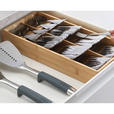 Large Bamboo Cutlery Drawer Organizer with 8 Compartments