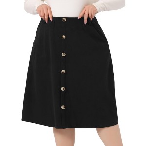 Agnes Orinda Women's Plus Size Faux Suede Elastic Waist Flared Stretch A-Line Midi Skirts - 1 of 4