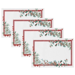 Winter Holiday Berry Fabric Placemat Set of 4 - Multicolor - 13x19 - Elrene Home Fashions - 1 of 4