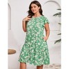 Plus Size Women's Round Neck Shirred Dress Flowy Midi Dress with Pockets, All-Over Floral Print - 4 of 4