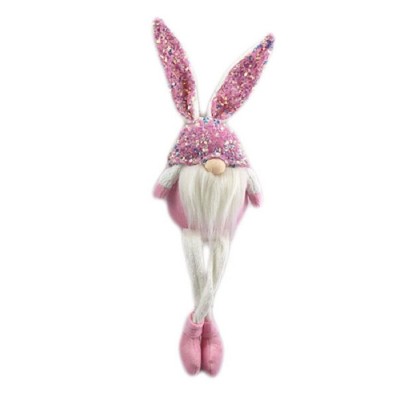 HomeRoots 20" Pink and White Fabric Rabbit Easter Standing Gnome Tabletop Sculpture