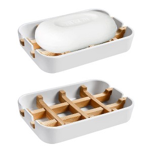 Aoibox Modern Bamboo Fiber Soap Holder and Dish Combo, Removable for Easy Cleaning, Ideal for Bathroom, Kitchen, Sink - 1 of 4