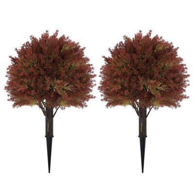 poetree 24" Faux Cypress – Fall Artificial Topiary Ball Tree with Ground Spike for Indoor & Outdoor Décor