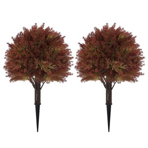 poetree 24" Faux Cypress – Fall Artificial Topiary Ball Tree with Ground Spike for Indoor & Outdoor Décor - 1 of 4