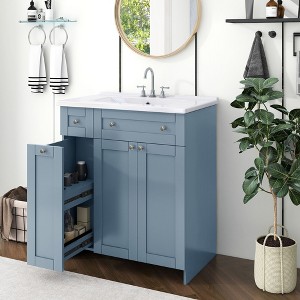 NicBex Bathroom Vanity with Sink,Bathroom Sink Vanity with 2 Doors and Double-tier Deep Drawer,30 inch Bathroom Sink Cabinet,Black/Gray/White/Blue - 1 of 4