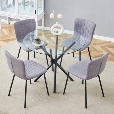 ModernLuxe 5 Piece Round Dining Table Set for 4, Glass Dining Set, Minimalist Saving Breakfast Nook Table Set, Black/White/Brown/Light Gray