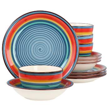 Gibson Home Rainbow 12 Piece Stoneware Dinnerware Set in Blue Multi