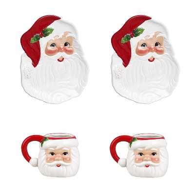 Mr. Christmas 20 oz. Santa Mugs and 8 in. Santa Plates - Set of 4