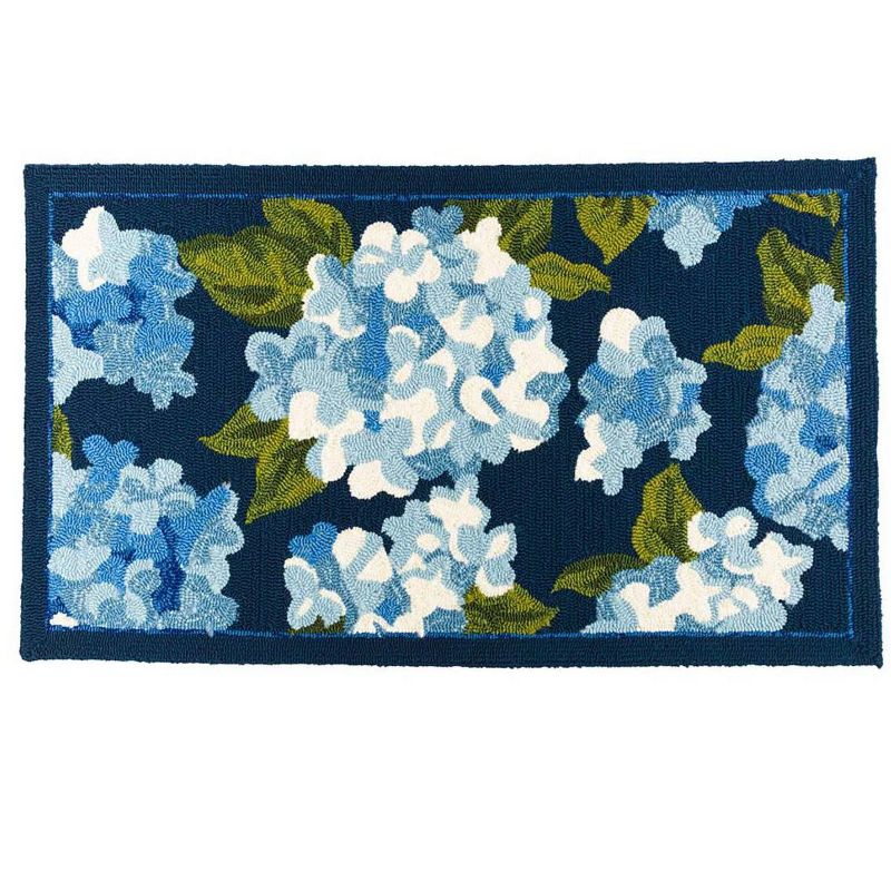 Plow & Hearth - Hydrangeas Flower Design Indoor / Outdoor Rug, 3'5"x 5'5", Blue, 2 of 5