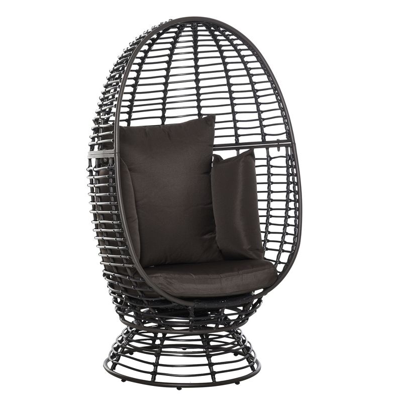 Outsunny Outdoor Wicker Egg Chair with Cushion, Lounge Chair Rattan 360 Degree Round Basket Chair for Backyard Garden Lawn Indoor Living Room, 4 of 9