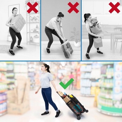 Black Foldable Mesh Utility Cart with Telescopic Handle